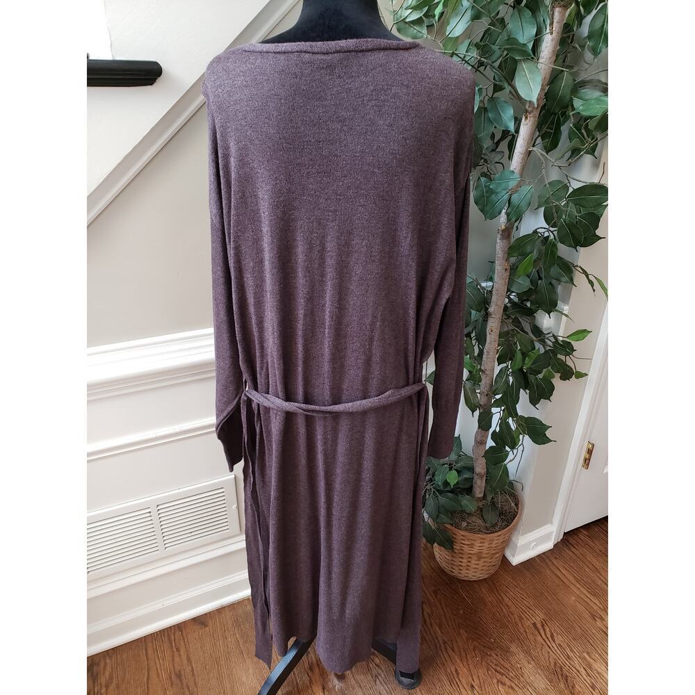 Terra & Sky Maxi Dress Womens 2X Brown Deep Neck Tie Waist Raglan Sleeve & Hem - Picture 14 of 14